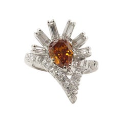 GIA 1.81 Carat Fancy Orange Pear Diamond Cluster Anniversary White Gold Ring