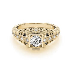 GIA 1.81 Carat Princess Milgrain Openwork Antique 18K Yellow Gold Diamond Ring