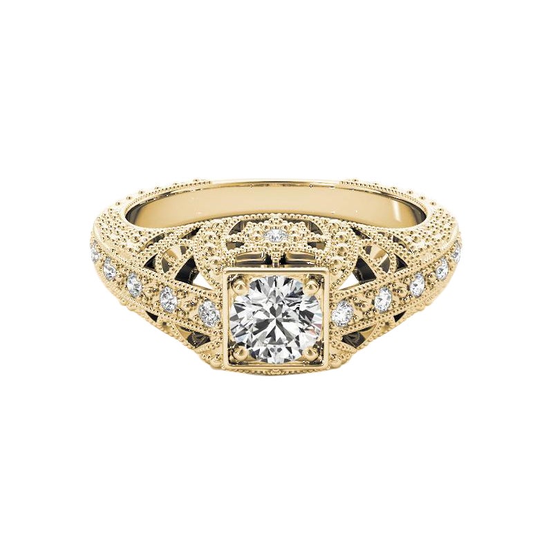GIA 1,81 Karat Prinzessin Milgrain Openwork antiken 18K Gelbgold Diamantring im Angebot