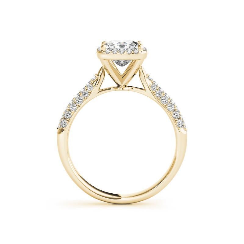GIA 1.81 Carat Princess Solitaire Square Halo Pave Bague diamant en or jaune 18K Neuf - En vente à New York, NY