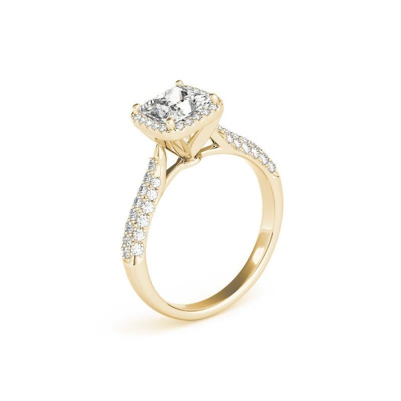 GIA 1.81 Carat Princess Solitaire Square Halo Pave Bague diamant en or jaune 18K Pour femmes en vente