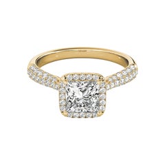 GIA 1,81 Carati Principessa Solitario Quadrato Halo Pave Anello di diamanti in oro giallo 18K