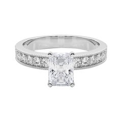GIA 1,81 Carati Radiant Vintage Milgrain Channel Anello con diamanti in oro bianco 18K