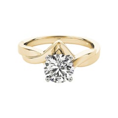 GIA 1,81 Carati Solitario Rotondo Chevron Nodo d'Amore Anello di Diamanti in Oro Giallo 18K