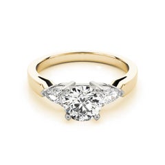 GIA 1.81 Carat Round Three-Stone East-West Pear 18K Yellow Gold Diamond Ring