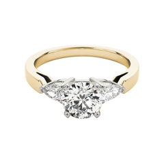 GIA 1.81 Carat Round Three-Stone East-West Pear 18K Yellow Gold Diamond Ring
