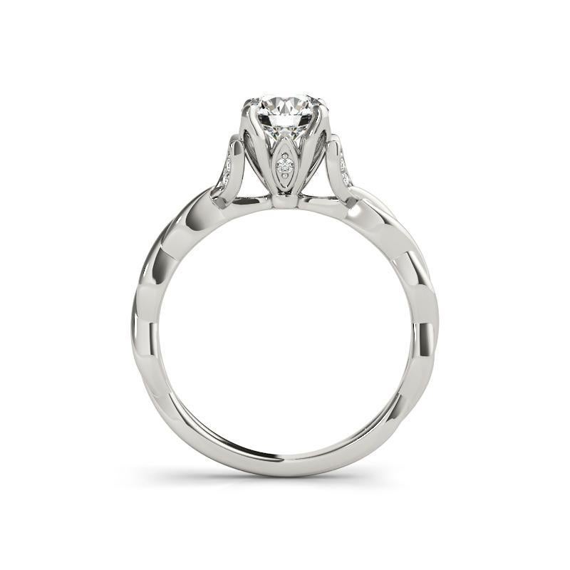 Taille ronde GIA 1.81 Carat Round Twisted Vine & Leaf Shank 18K White Gold Diamond Ring en vente