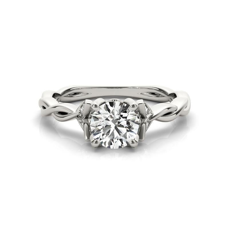 GIA 1.81 Carat Round Twisted Vine & Leaf Shank 18K White Gold Diamond Ring Neuf - En vente à New York, NY