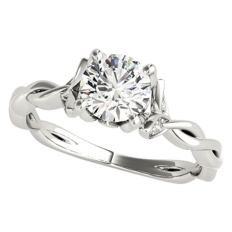 GIA 1.81 Carat Round Twisted Vine & Leaf Shank 18K White Gold Diamond Ring