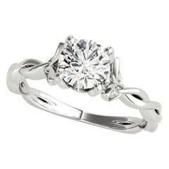 GIA 1.81 Carat Round Twisted Vine & Leaf Shank 18K White Gold Diamond Ring