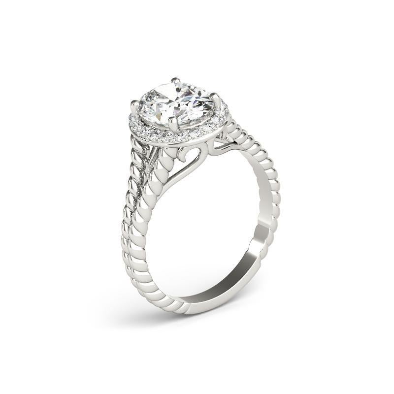 GIA 1.81 Carat Twisted Rope Split Shank Oval Halo 18K White Gold Diamond Ring Pour femmes en vente