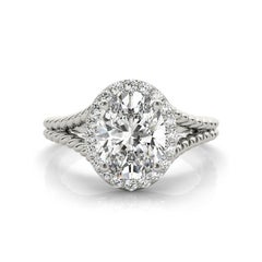 GIA 1.81 Carat Twisted Rope Split Shank Oval Halo 18K White Gold Diamond Ring