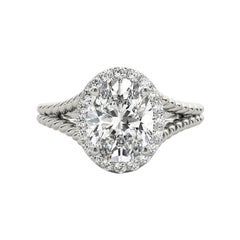 GIA 1.81 Carat Twisted Rope Split Shank Oval Halo 18K White Gold Diamond Ring