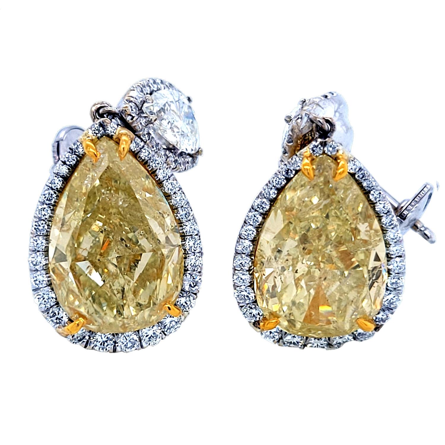 GIA 18.18 Ct Fancy Yellow Pear Shape Dangling Earring 'Total 22.97 Ct' For Sale 6