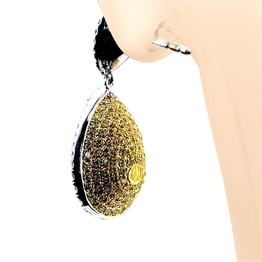GIA 18.18 Ct Fancy Yellow Pear Shape Dangling Earring 'Total 22.97 Ct' In New Condition For Sale In Los Angeles, CA