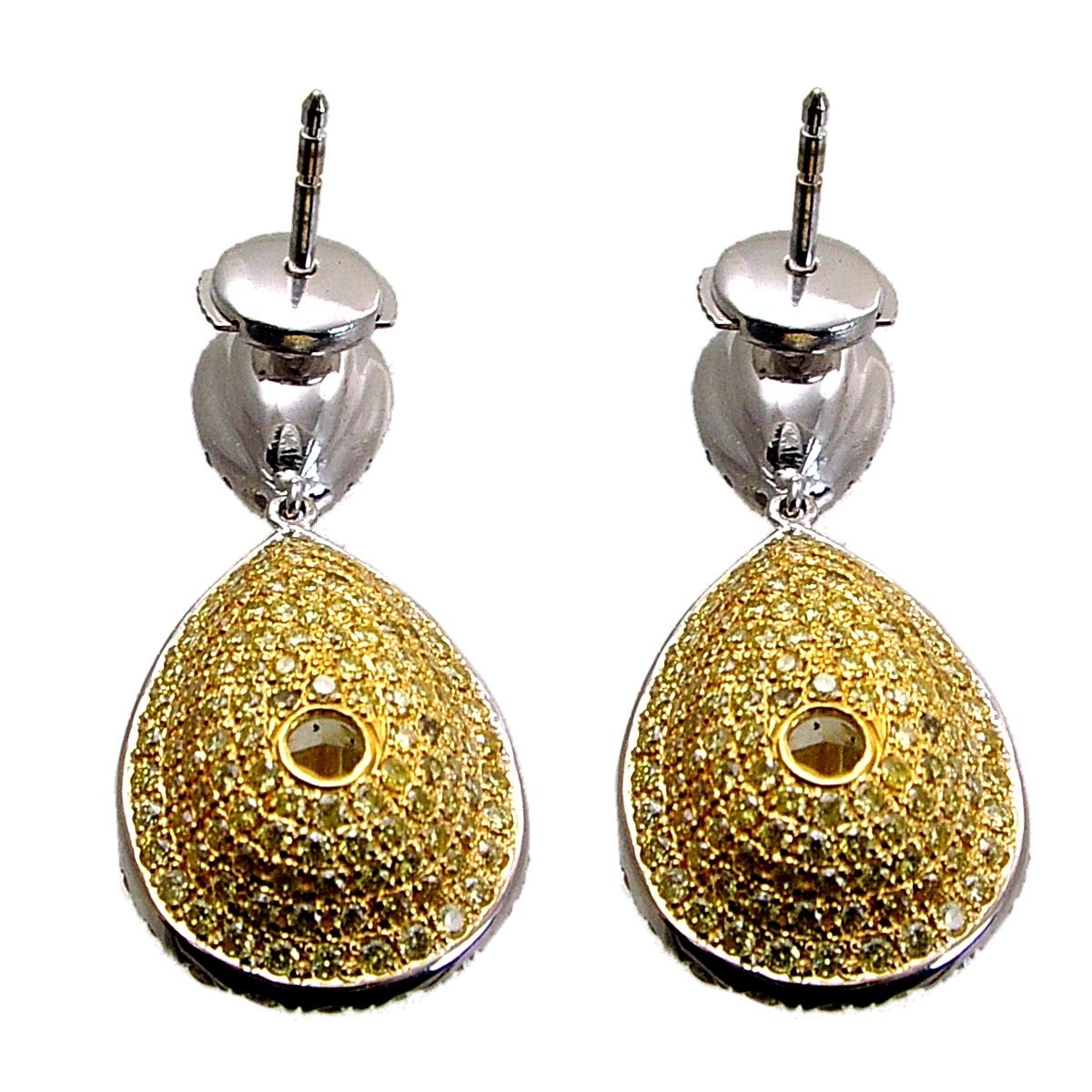Women's GIA 18.18 Ct Fancy Yellow Pear Shape Dangling Earring 'Total 22.97 Ct' For Sale