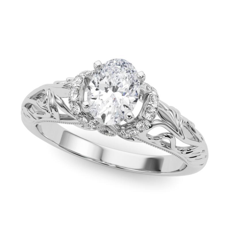Taglio ovale GIA 1,81ct Anello di diamanti ovali Chevron Halo Floral Filigree in oro bianco 18 carati in vendita
