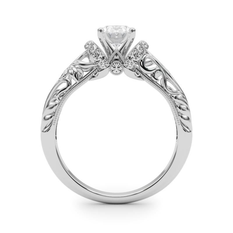 GIA 1,81ct Anello di diamanti ovali Chevron Halo Floral Filigree in oro bianco 18 carati In condizioni Nuovo in vendita a New York, NY