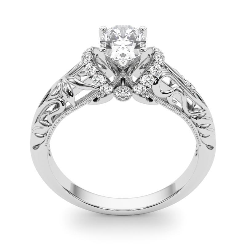 Donna GIA 1,81ct Anello di diamanti ovali Chevron Halo Floral Filigree in oro bianco 18 carati in vendita