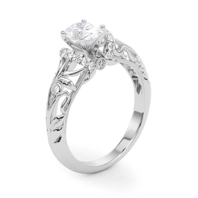 GIA 1,81ct Anello di diamanti ovali Chevron Halo Floral Filigree in oro bianco 18 carati in vendita 1