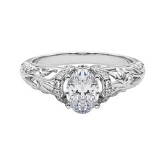 GIA 1,81ct Anello di diamanti ovali Chevron Halo Floral Filigree in oro bianco 18 carati