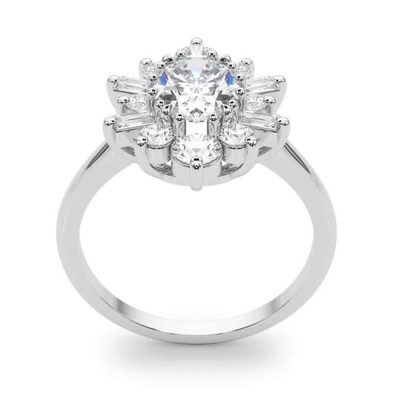 Donna GIA 1,81ct Oval Icy Snowflake Flower Cluster Anello con diamanti in oro bianco 18K in vendita