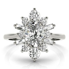 GIA 1,81ct Oval Icy Snowflake Flower Cluster Anello con diamanti in oro bianco 18K