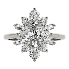 GIA 1,81ct Oval Icy Snowflake Flower Cluster Anello con diamanti in oro bianco 18K