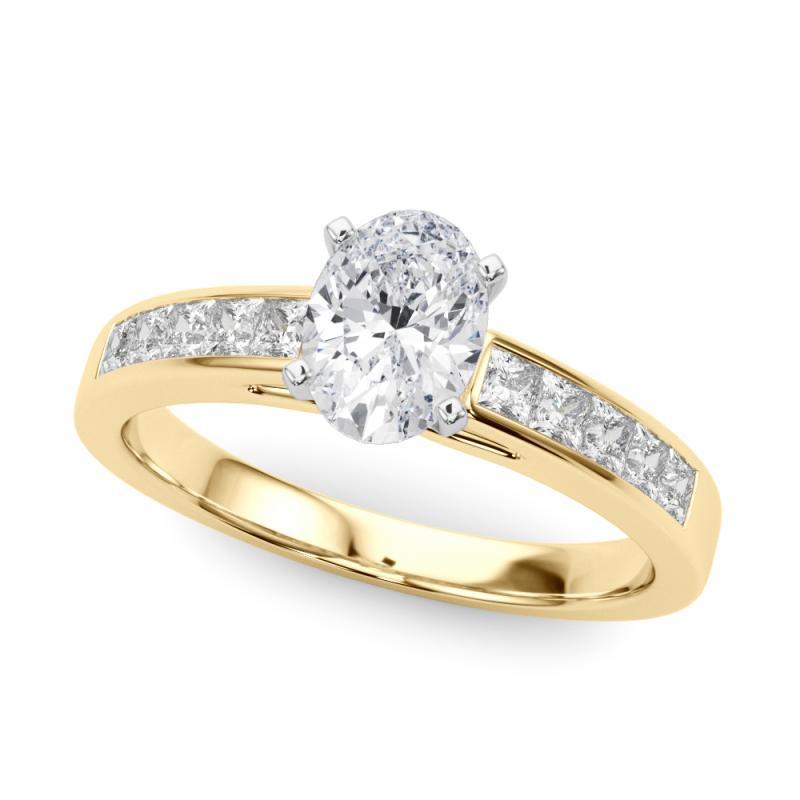 Oval Cut GIA 1.81ct Oval Princess Channel Solitaire Center Yellow Gold Diamond Ring For Sale