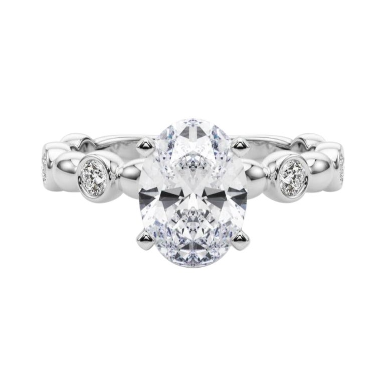 GIA 1.81ct Anello di diamanti solitario con castone e pietra ovale laterale
