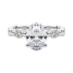 GIA 1.81ct Oval Side Stone Bezel Band Solitaire Diamond Ring