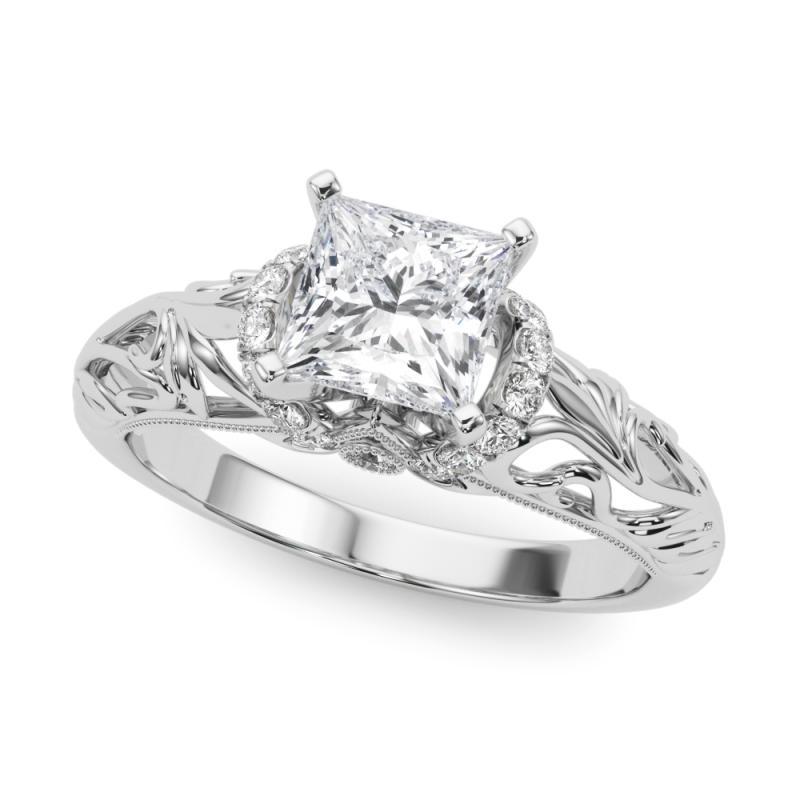Taglio princess GIA 1,81ct Principessa Chevron Halo Filigrana Floreale  Anello con diamante in vendita