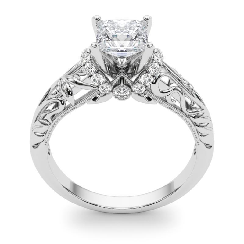 Donna GIA 1,81ct Principessa Chevron Halo Filigrana Floreale  Anello con diamante in vendita