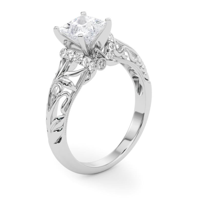 GIA 1,81ct Principessa Chevron Halo Filigrana Floreale  Anello con diamante in vendita 1