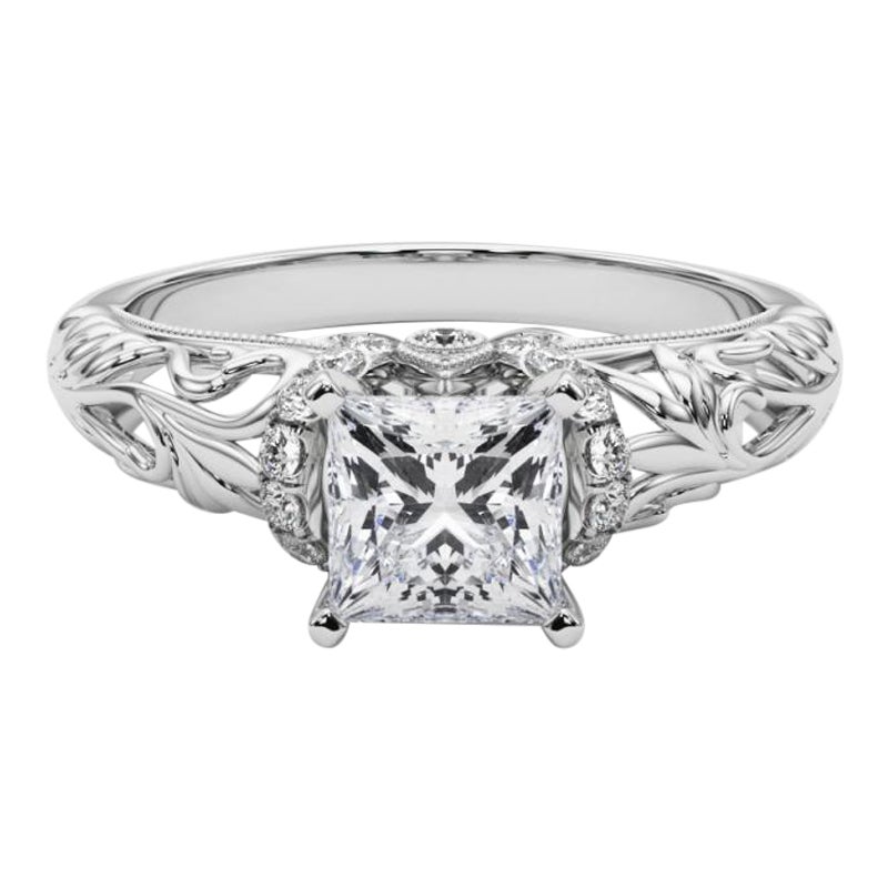 GIA 1,81ct Principessa Chevron Halo Filigrana Floreale  Anello con diamante
