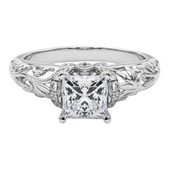 GIA 1.81ct Princess Chevron Halo Floral Filigree  Diamond Ring