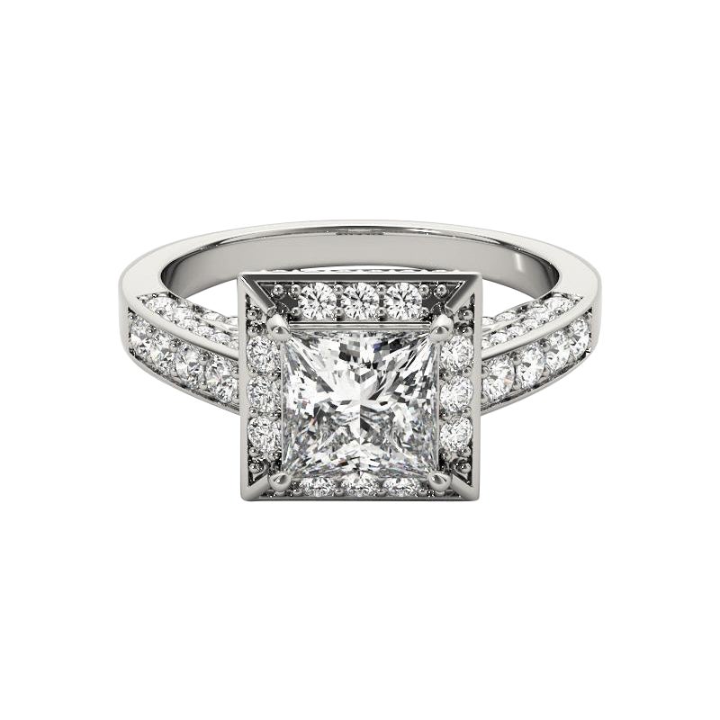 GIA 1,81ct Principessa con aureola nascosta di diamanti a cattedrale  Anello con diamante