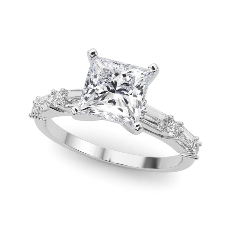 Taille princesse GIA 1.81ct Princess Round & Baguette Channel Band  Bague en diamant en vente