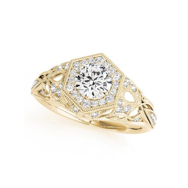 Taglio rotondo GIA 1,81ct Anello con diamante rotondo Art Deco con castone a traliccio in filigrana d'oro giallo in vendita