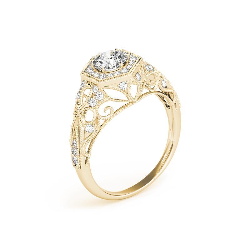 Donna GIA 1,81ct Anello con diamante rotondo Art Deco con castone a traliccio in filigrana d'oro giallo in vendita