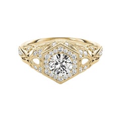 GIA 1.81ct Round Art Deco Bezel Trellis Filigree Yellow Gold Diamond Ring