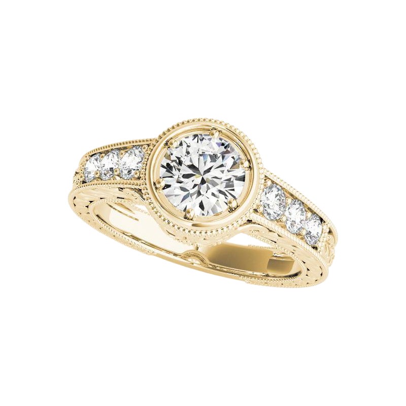 GIA 1,81ct Lunetta rotonda ornata Filigrana antica Anello con diamanti in oro giallo 18K