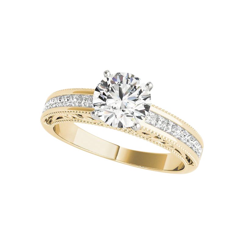 GIA 1.81ct Runder Solitär & Prinzessin Filigran Kathedrale Diamantring