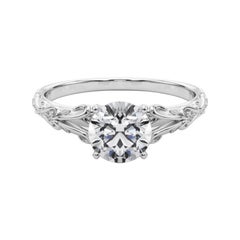 GIA 1.81ct Round Vintage 3-Stone Heart & Vine  Diamond Ring