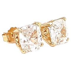 GIA 1.82 Carat Antique Cushion Cut Diamond 14 Karat Yellow Gold Stud Earrings