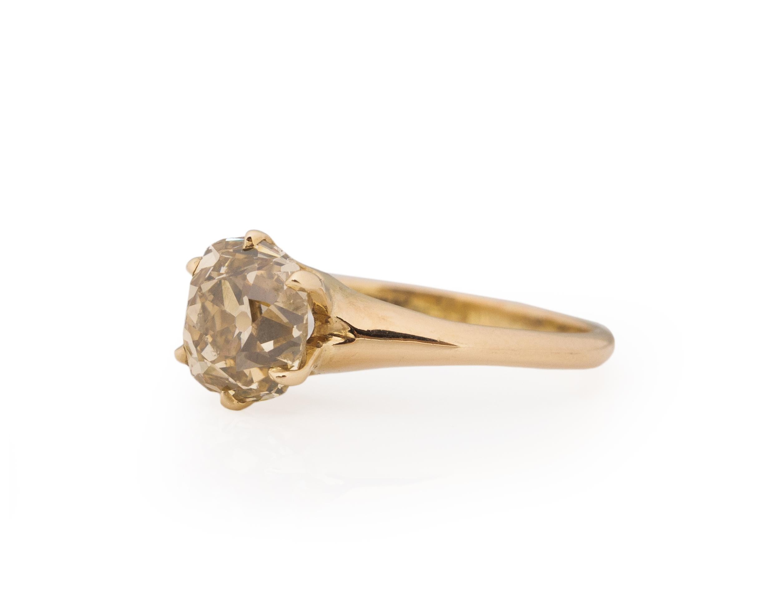 Old Mine Cut GIA 1.82 Carat Edwardian Diamond 14 Karat Yellow Gold Engagement Ring