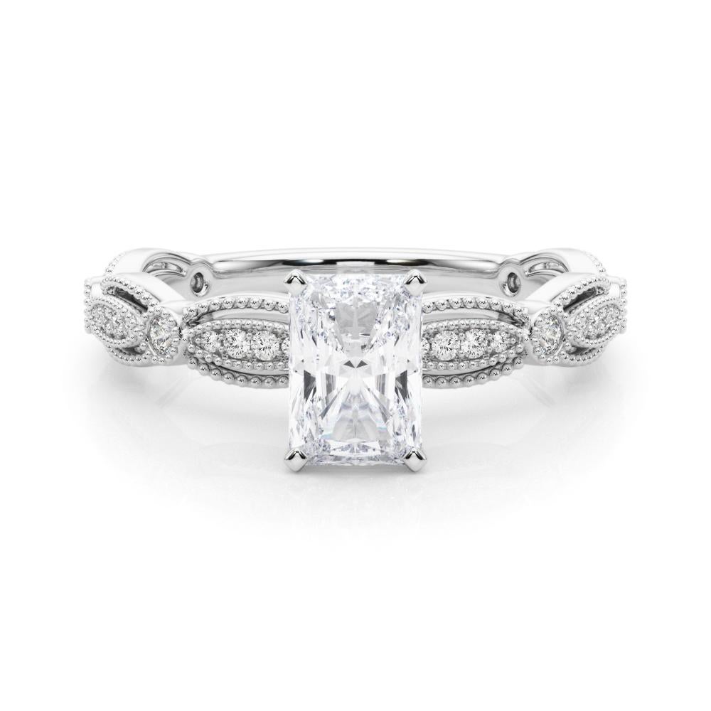 GIA 1,82 quilates Anillo de diamantes de oro blanco de 18 quilates con banda milgrain radiante vintage en venta 1