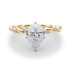 GIA 1.82ct Pear Micro Pave Twisted Braid Band 18K Yellow Gold Diamond Ring