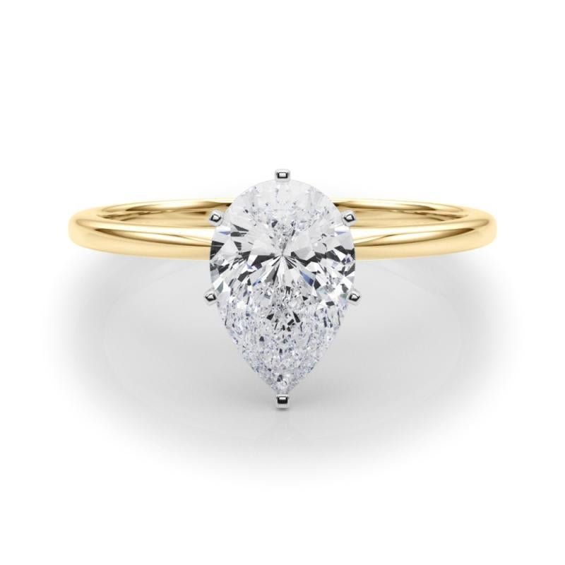 GIA 1.82ct Pear Slim Band Prong Set Solitaire 18K Yellow Gold Diamond Ring