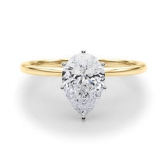 GIA 1.82ct Pear Slim Band Prong Set Solitaire 18K Yellow Gold Diamond Ring